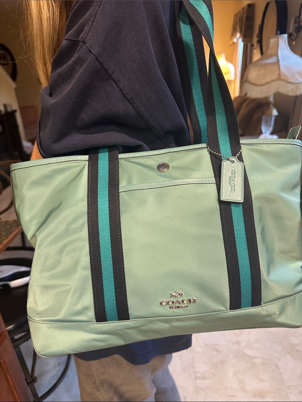 Coach Ellis Teal and Navy Nylon Tote CA208 - Picture 10 of 16